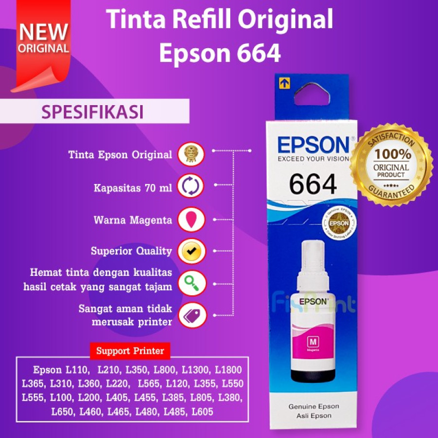 Tinta printer epson 664 hitam/warna - detail