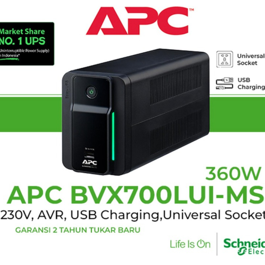 UPS APC BVX700VA BVX700 360W USB Charging BVX700LUI-MS - depan