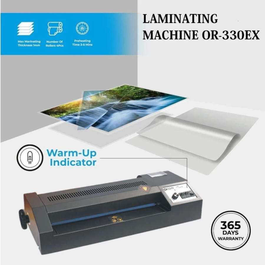 ORIGIN Mesin Laminating 330mm / Laminating Machine 33cm (A3) / Alat Laminating OR-330EX / Mesin Laminating Body Besi 4 Roller - samping