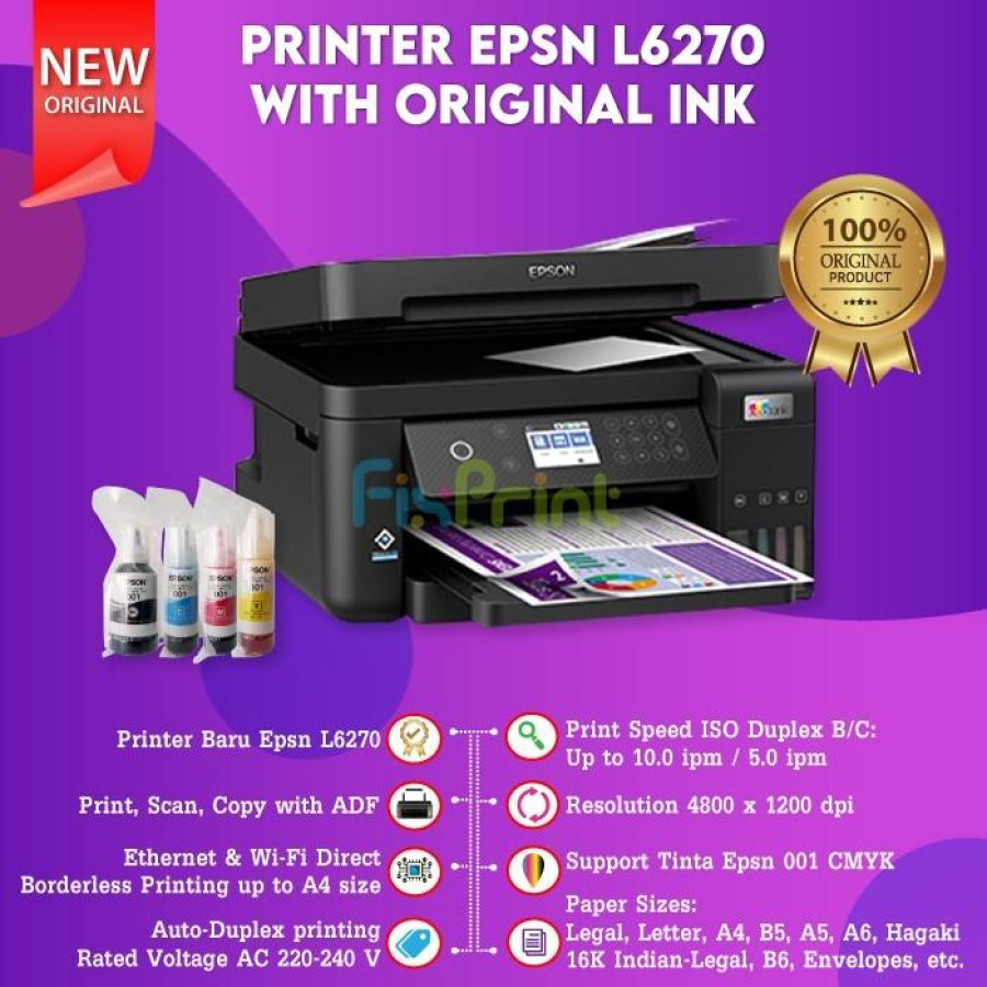 Printer Epsn EcoTank L6270 A4 Print-Scan-Copy Wi-Fi Duplex - samping