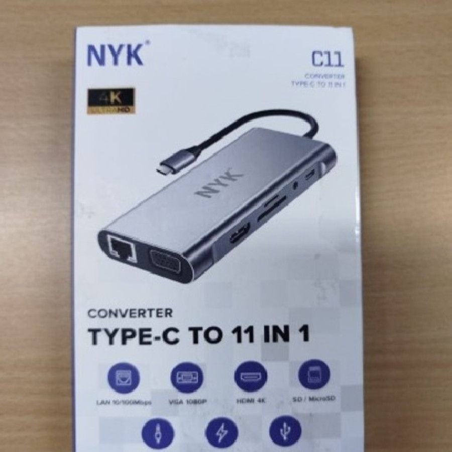 11 in 1 USB HUB NYK Type C Port 3.1 - depan