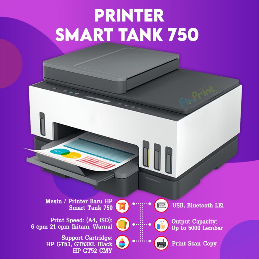 Printer AIO HP Smart Tank 750 Wireless Print-Scan-Copy Duplex with ADF