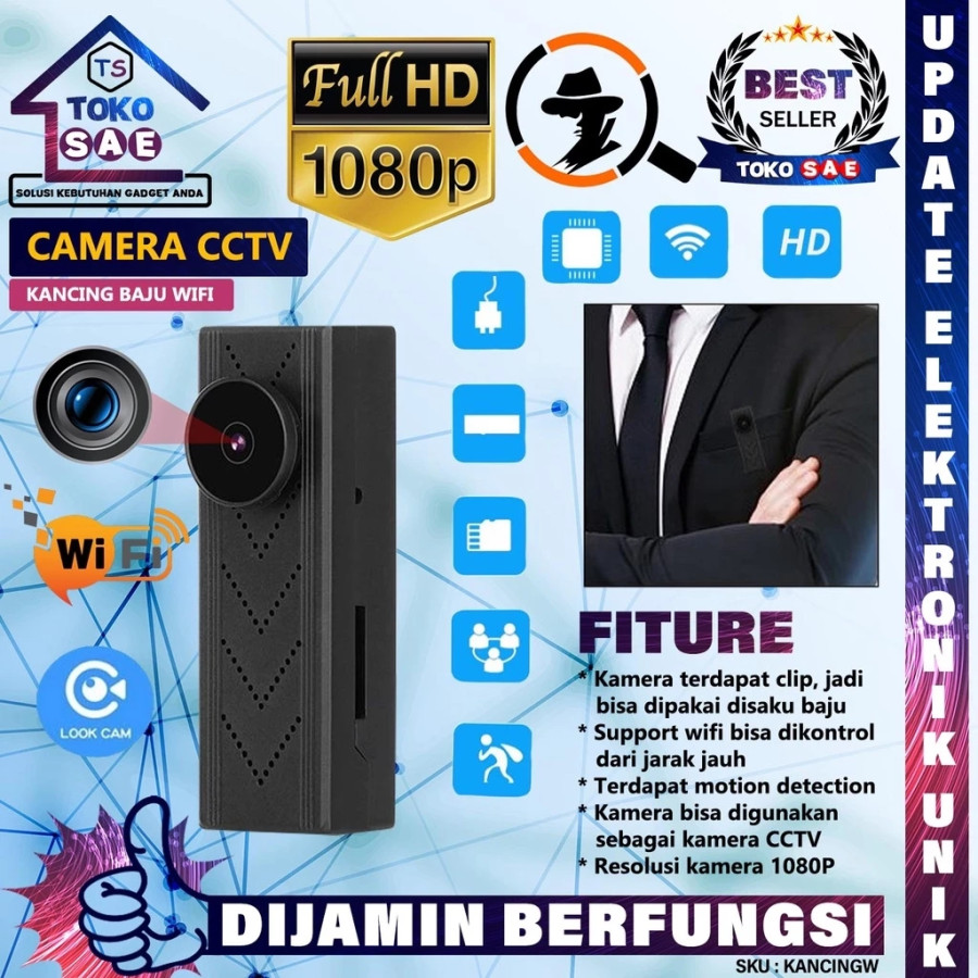 Spy Cam IP Camera Button Full HD1080P Wifi Wireless Hidden Cam - utama