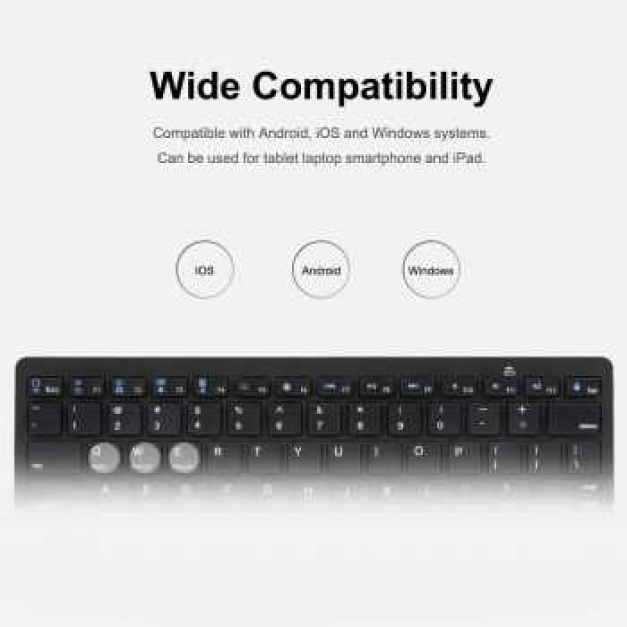 Taffware Keyboard Wireless Mini Bluetooth IOS Android PC Portable - BK3001 - Black - samping