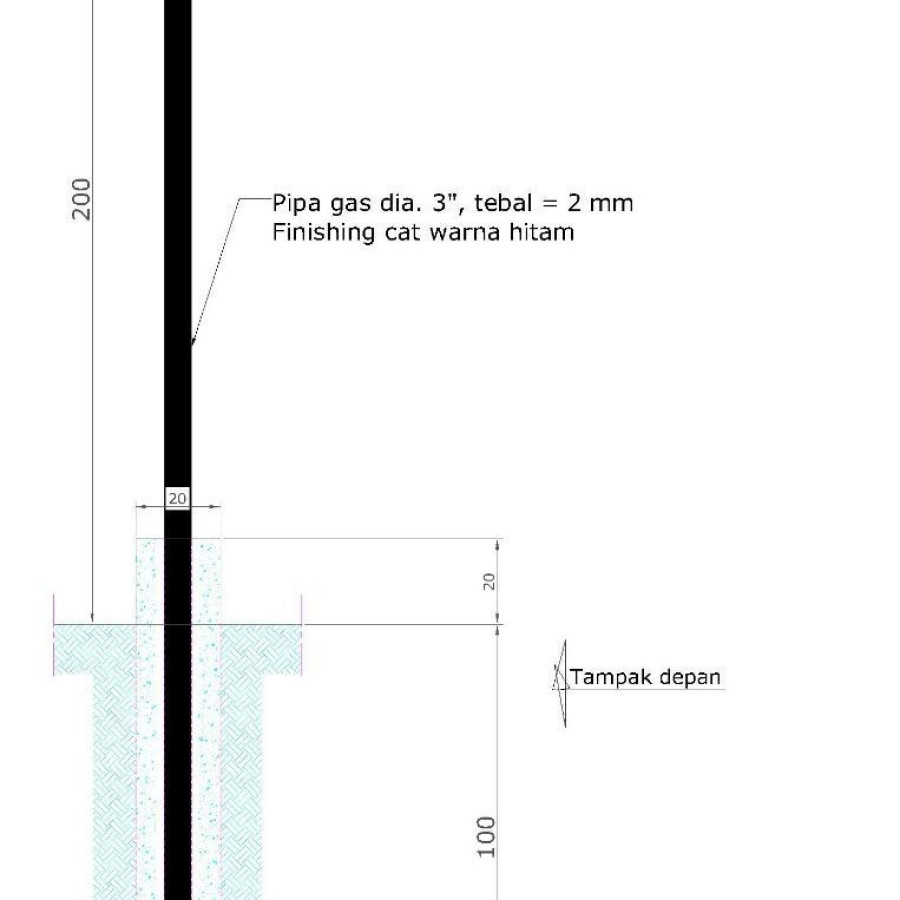 Tiang Lampu PJU Tinggi 4 Meter Pipa Gas - samping