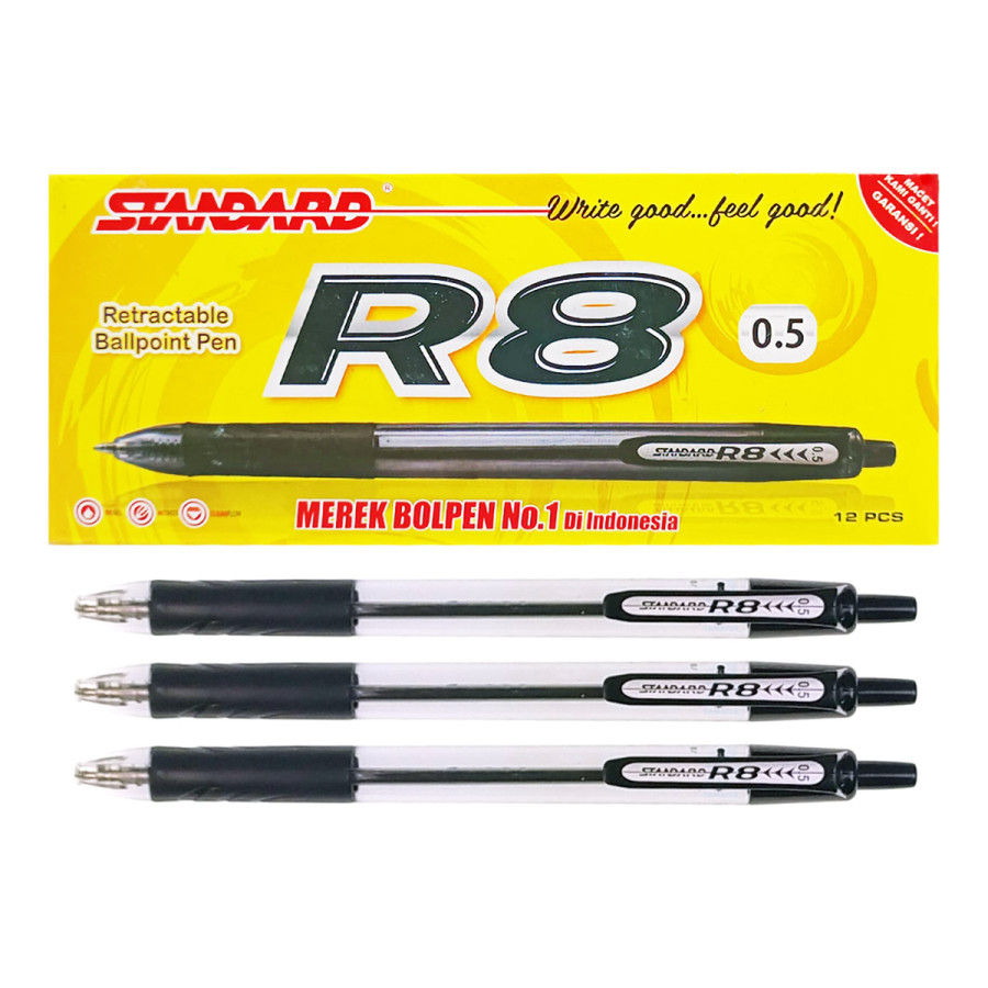 Ballpoint Cetek Standard R8 0.5mm Pulpen Hitam 12 PCS - utama