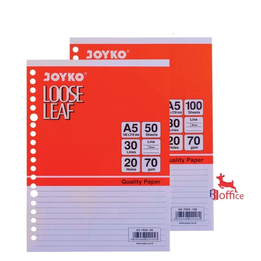 Isi File/Loose Leaf ukuran A5, Joyko Loose Leaf Isi Kertas File Binder 100 Lembar - depan