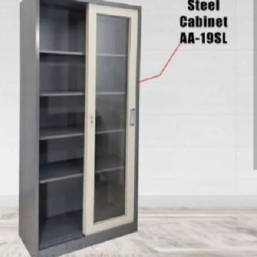 Almari Besi Pintu Sliding Kaca Acero