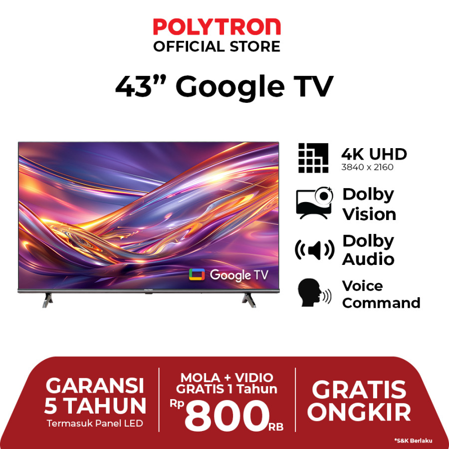 POLYTRON 4K UHD Smart Google TV 43 Inch - depan