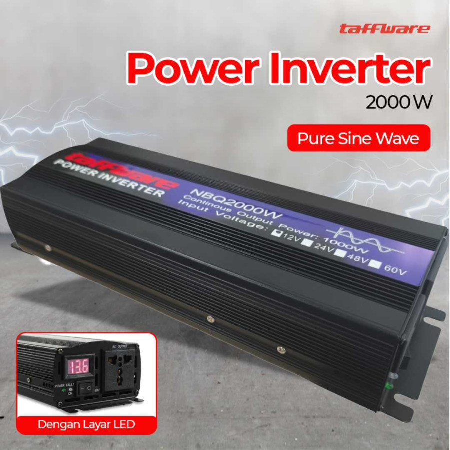 Taffware Power Inverter Mobil Pure Sine Wave DC 12V to AC 220V 2000W - NBQ2000W - Black