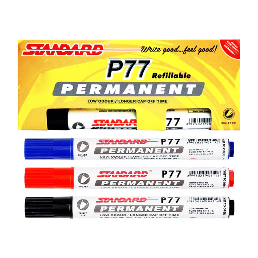 STANDARD P-77 Spidol Permanent Marker Tidak Bisa Dihapus Hitam - utama