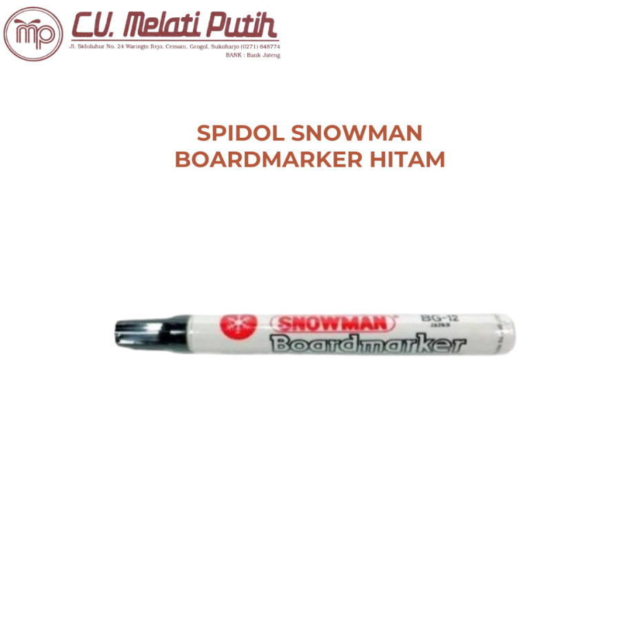 Spidol Snowman Hitam BG12 White Board - depan