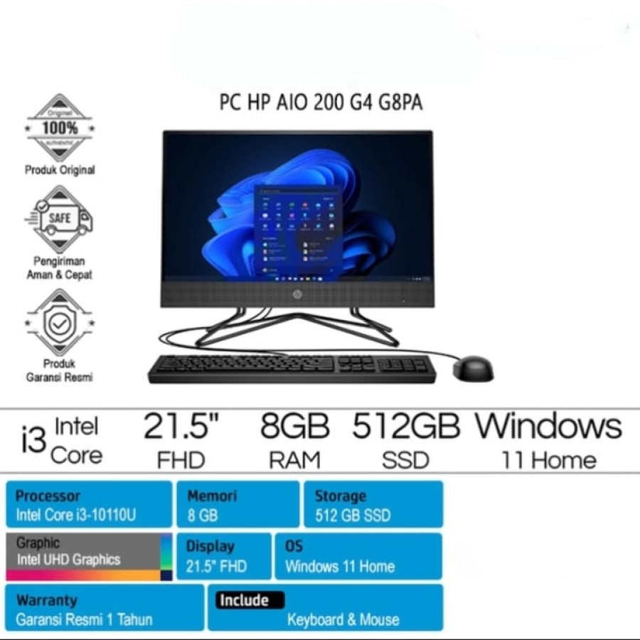 PC ALL-IN-ONE HP AIO 200 G4 G8PA - depan