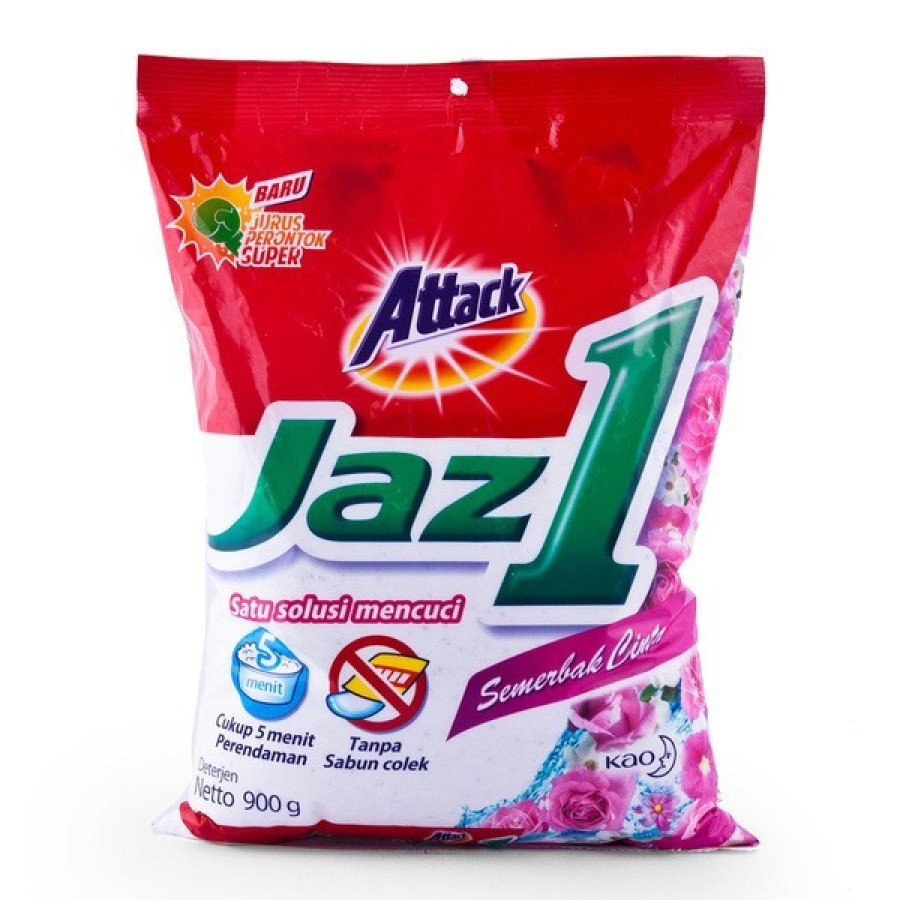 Deterjen Bubuk Sabun Cuci Pakaian Attack Jaz1 900 Gr - depan