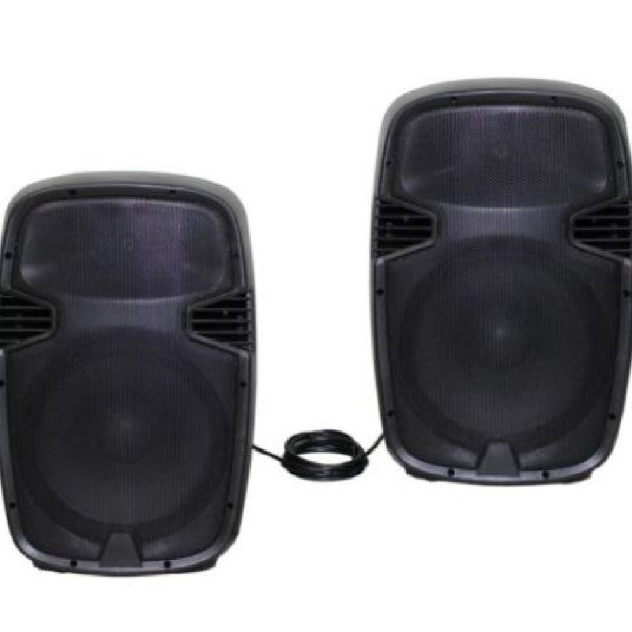 Speaker Aktif - 2pcs speaker portable, 2pcs stand speaker, 1pcs kabel connector, 1 pcs kabel listrik, 1 pcs mic kabel