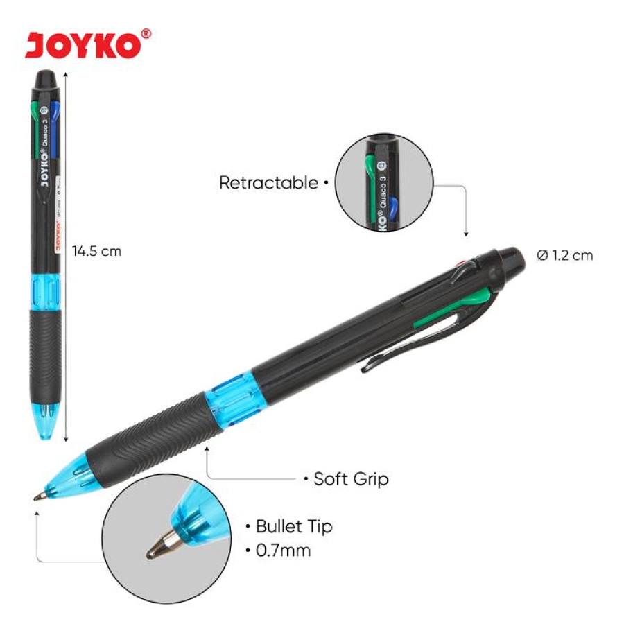 Pulpen Joyko BP-288 Quaco 3 0.7 mm 4 Warna - depan