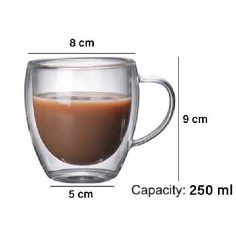 Cangkir Kopi Kaca Tahan Panas Double Wall Aesthetic Cup 250ml - RI250 - Transparent - depan