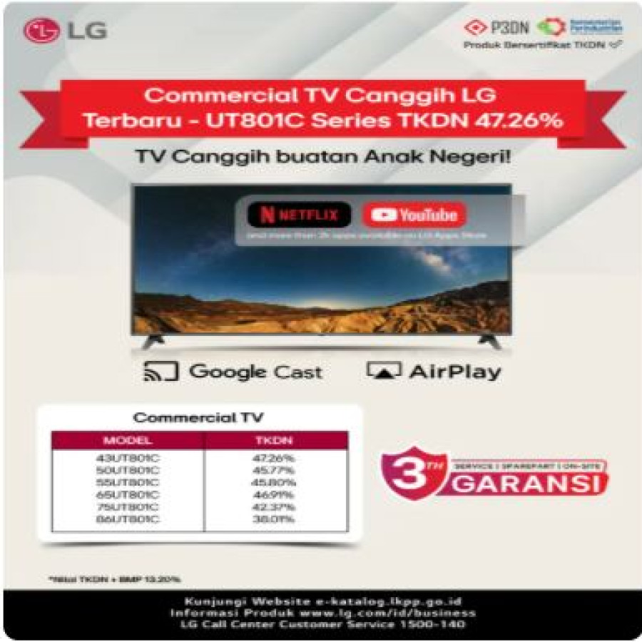 LG Smart Commercial TV UHD 4K 55 Inch 55UT801C dengan built-in Chromecast