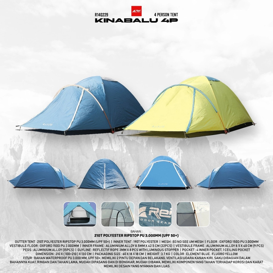 Tenda Camping Kinabalu Kapasitas 4 Orang Arei Outdoorgear - utama