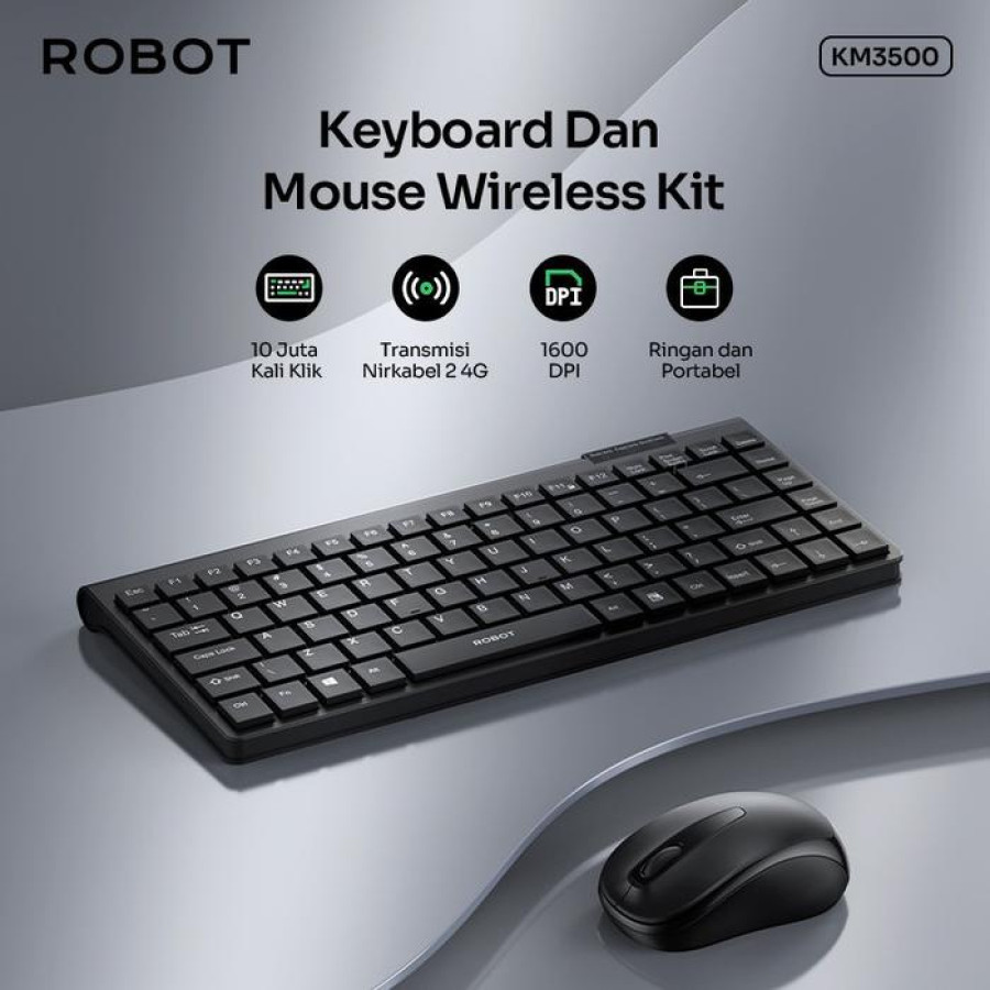 ROBOT KM3500 Portable Mini Wireless Set Combo Keyboard and Mouse - depan