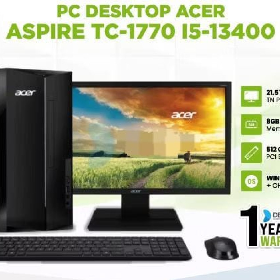 Acer Pc Desktop Aspire Tc-1770 15-13400 8G Ssd 512G Nodvd W11+0hs 21.5