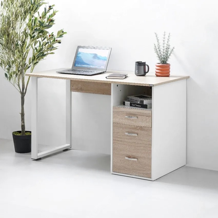 HALLEY OFFICE TABLE 3 DRAWER OAK - utama