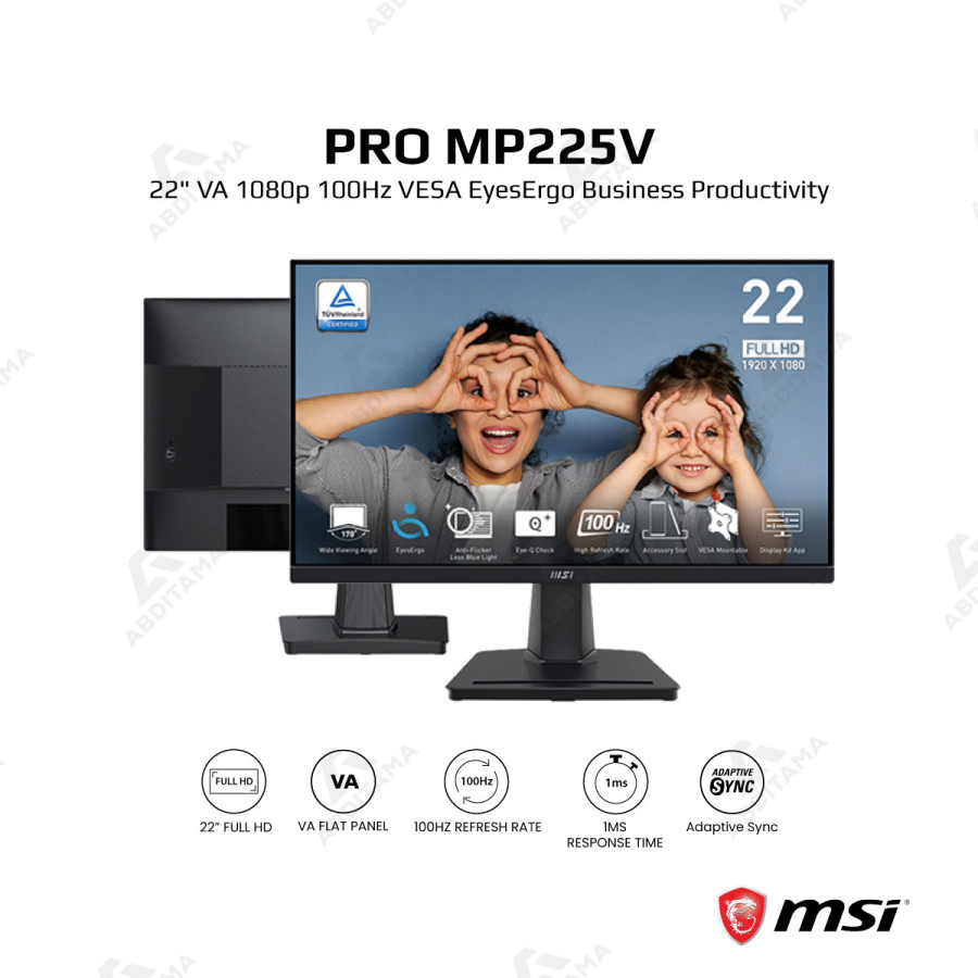 MSI PRO MP225V 22" 100Hz 1ms LED FHD VA VGA HDMI Inch VESA Slim Monitor - utama