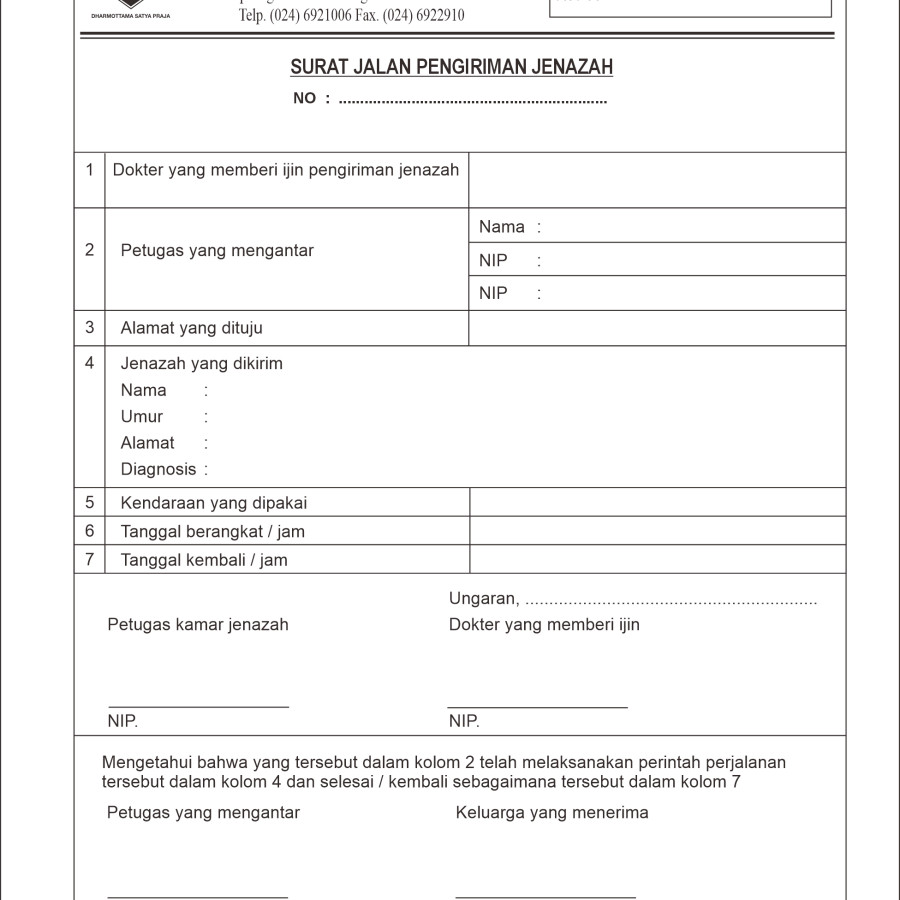 Surat Jalan Pengiriman Jenazah