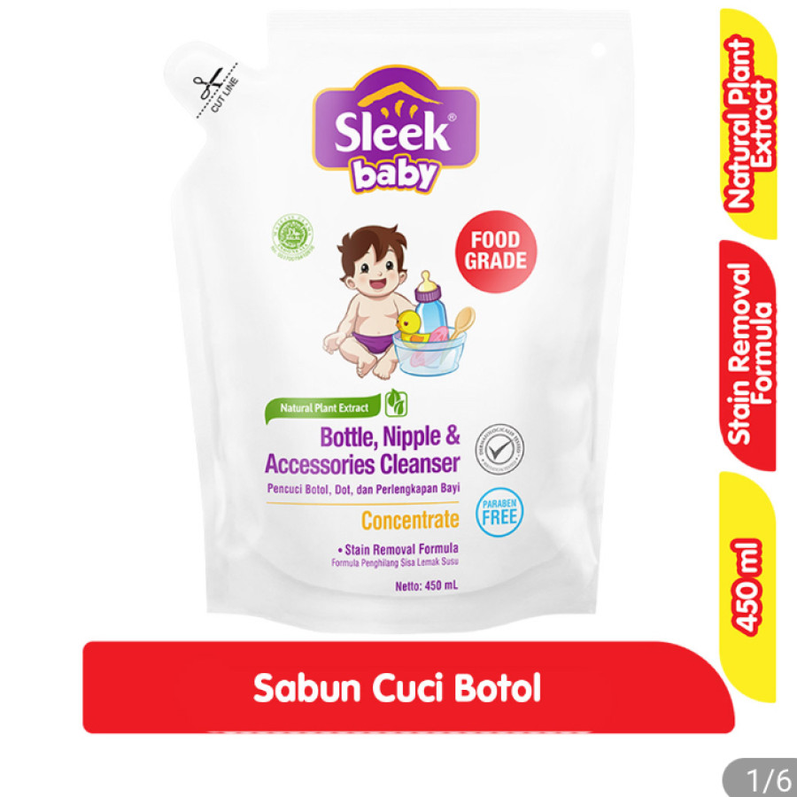 Sleek baby sabun cair pencuci botol & dot 450 ml - utama