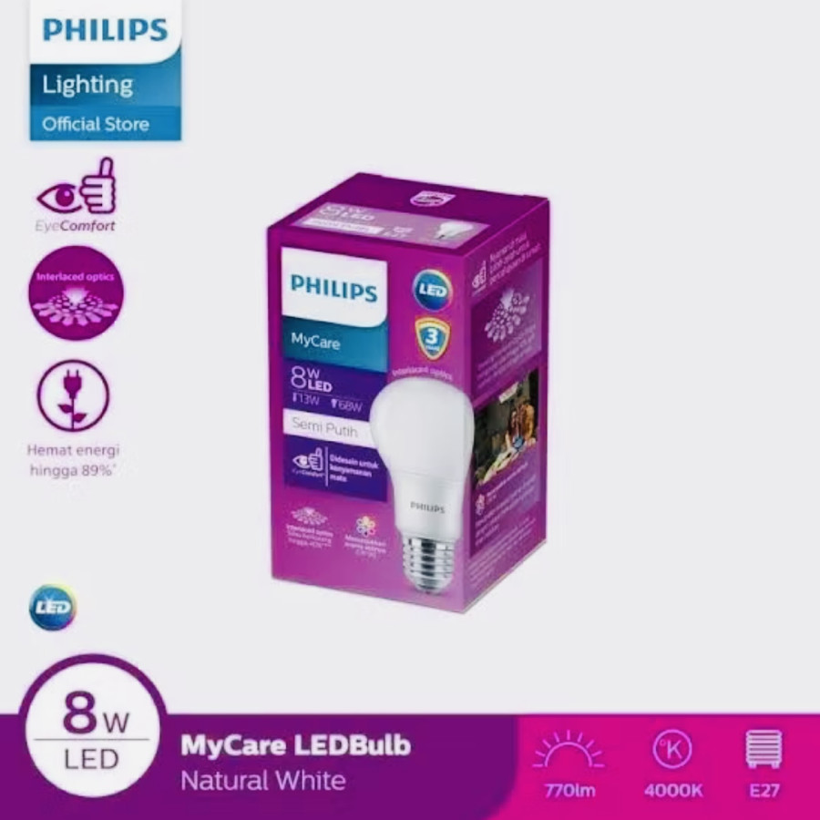 Philips Lampu LED Bulb 8Watt Putih