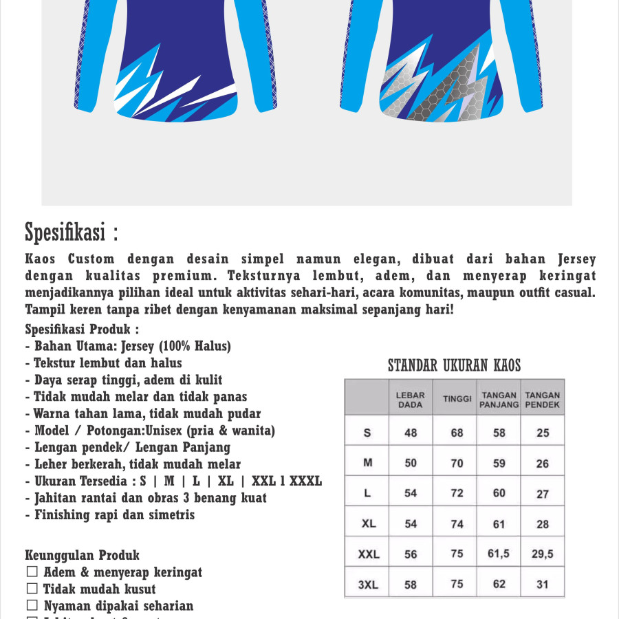 Kaos Jersey Custom Premium - detail