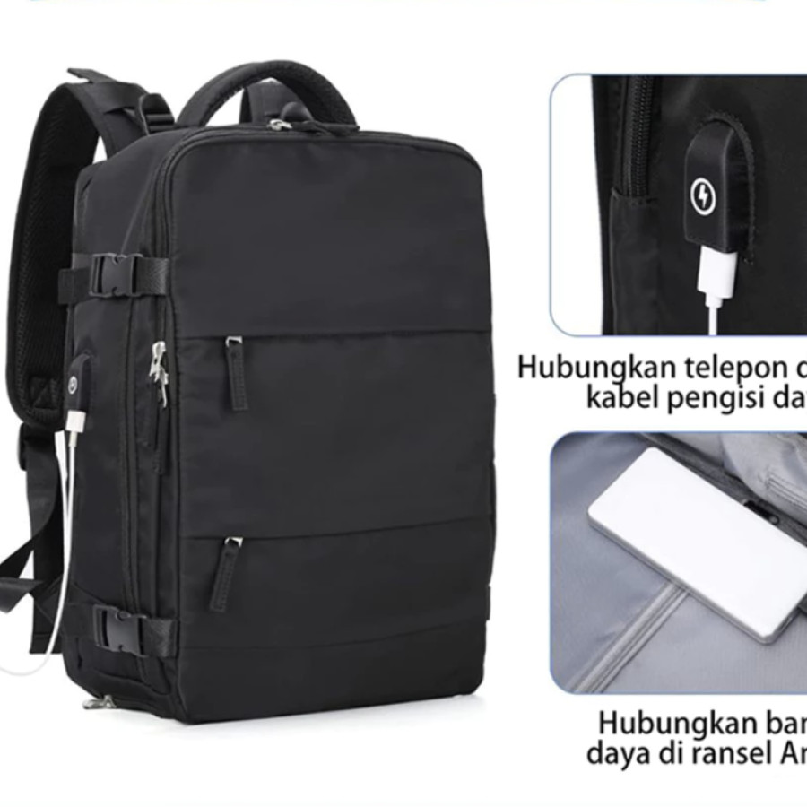 Tas Ransel Travel Wanita Multi-fungsi Waterproof Tas Ransel Laptop Backpack 16 inch 35 Liters - samping