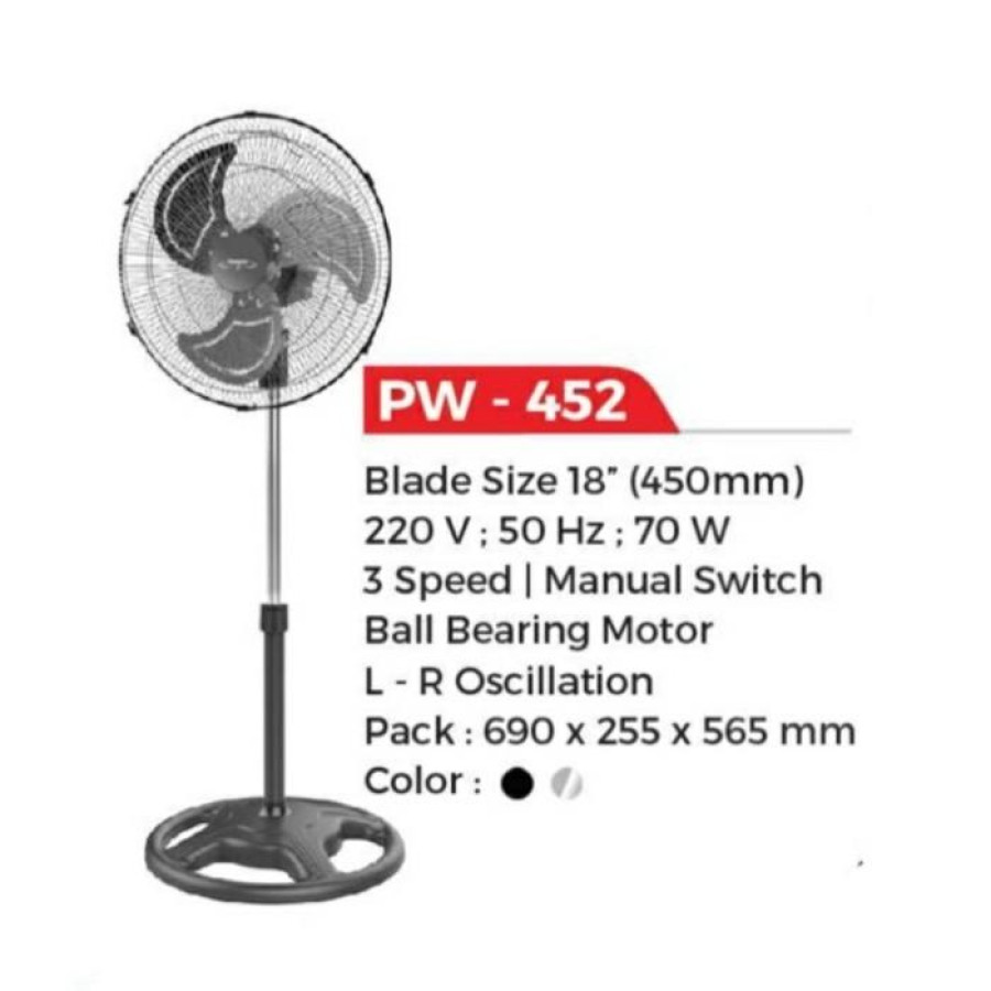 Stand  Fan Kipas Angin Berdiri 18 Inch PW 452