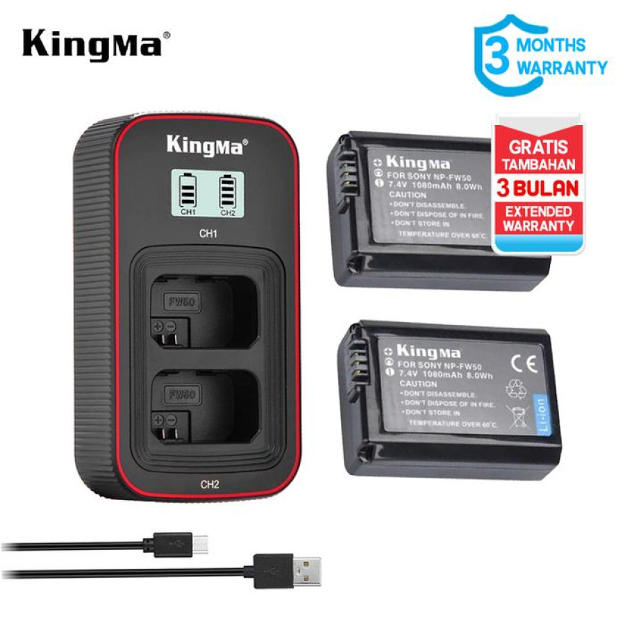 KINGMA Baterai Sony 2-pack NP-FW50 and Dual Charger LCD - Quick Charge - utama