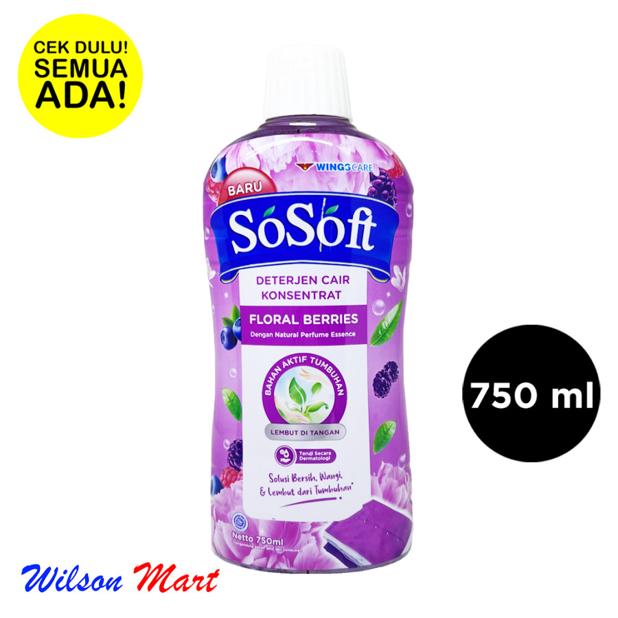 SoSoft Deterjen Cair Konsentrat Botol 750ML - samping
