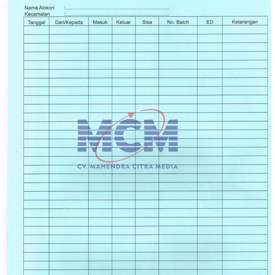 FORM / KARTU KERTAS BC BOLAK-BALIK 1 WARNA 1 RIM