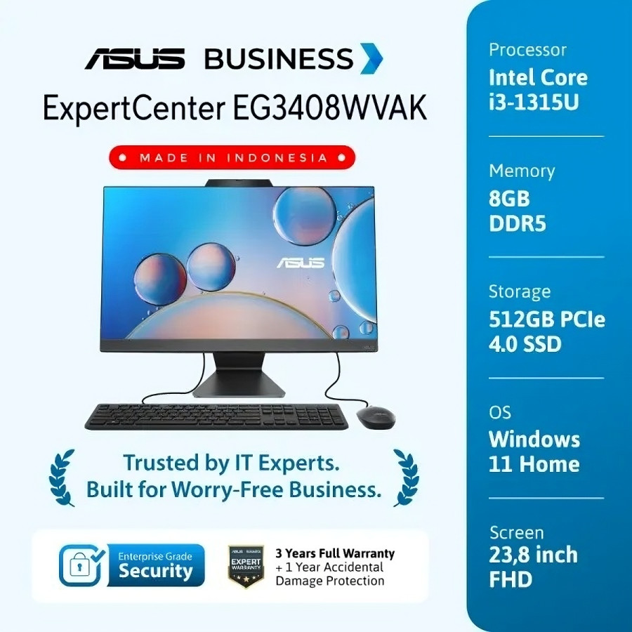 ASUS ExpertCenter EG3408WVAK-BPC385W i3/8GB/512GB SSD/WIN HOME/23.8 Inch FHD