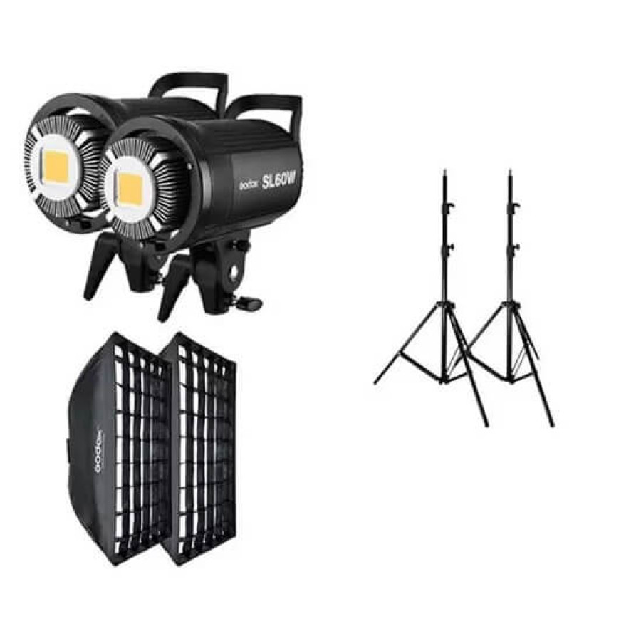 Lighting Studio Godox LED Video Light, Softbox with Grid, Light Stand