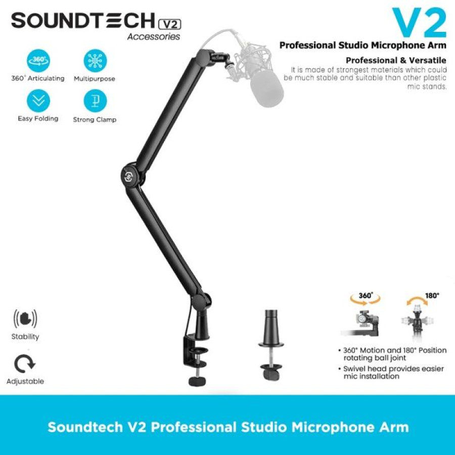 SOUNDTECH V2 Proffesional Arm Stand for Microphone Condenser Bracket - utama