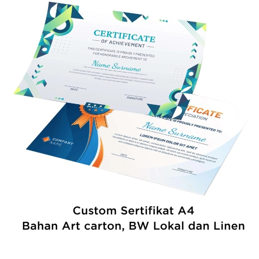 Cetak Sertifikat / Piagam Ukuran A4
