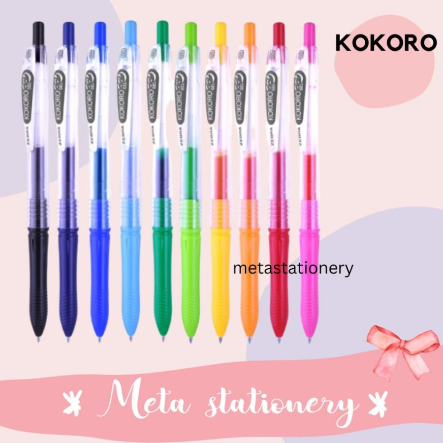 BOLPEN / PULPEN GEL INK ZEBRA KOKORO GEL 0.5 TINTA HITAM BIRU MERAH - depan