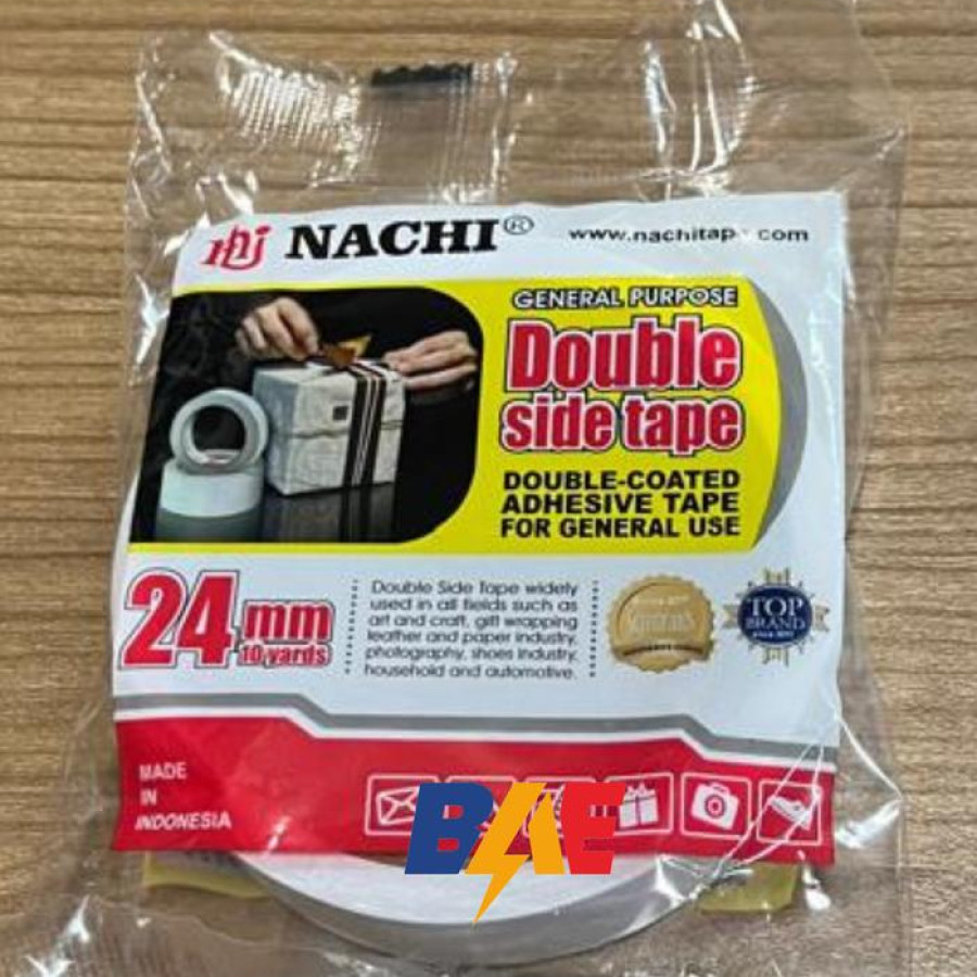 Double Side Tape Isolasi Bolak Balik Nachi 24 mm / 1 Inch x 10 Yard / 24mm / 1x10 - depan