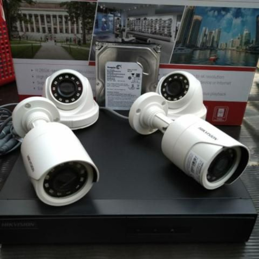 PAKET CCTV 4 CHANNEL HIKVISION 2MP ( 2 Camera Indoor + 2 Camera Outdoor ) - TKDN - depan