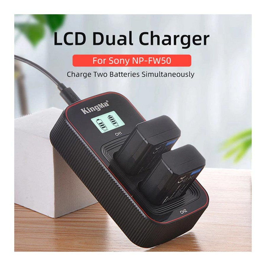 KINGMA Baterai Sony 2-pack NP-FW50 and Dual Charger LCD - Quick Charge - depan