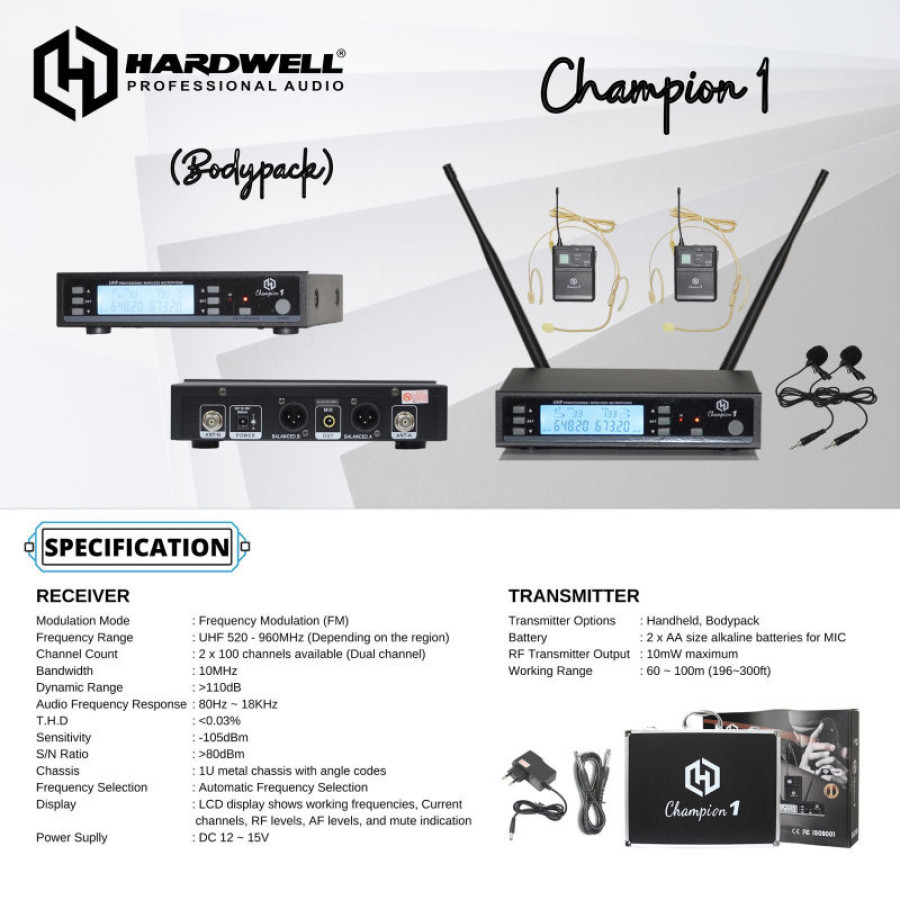 Mic Hardwell Wireless Champion 1 UHF Frequency Range 60m