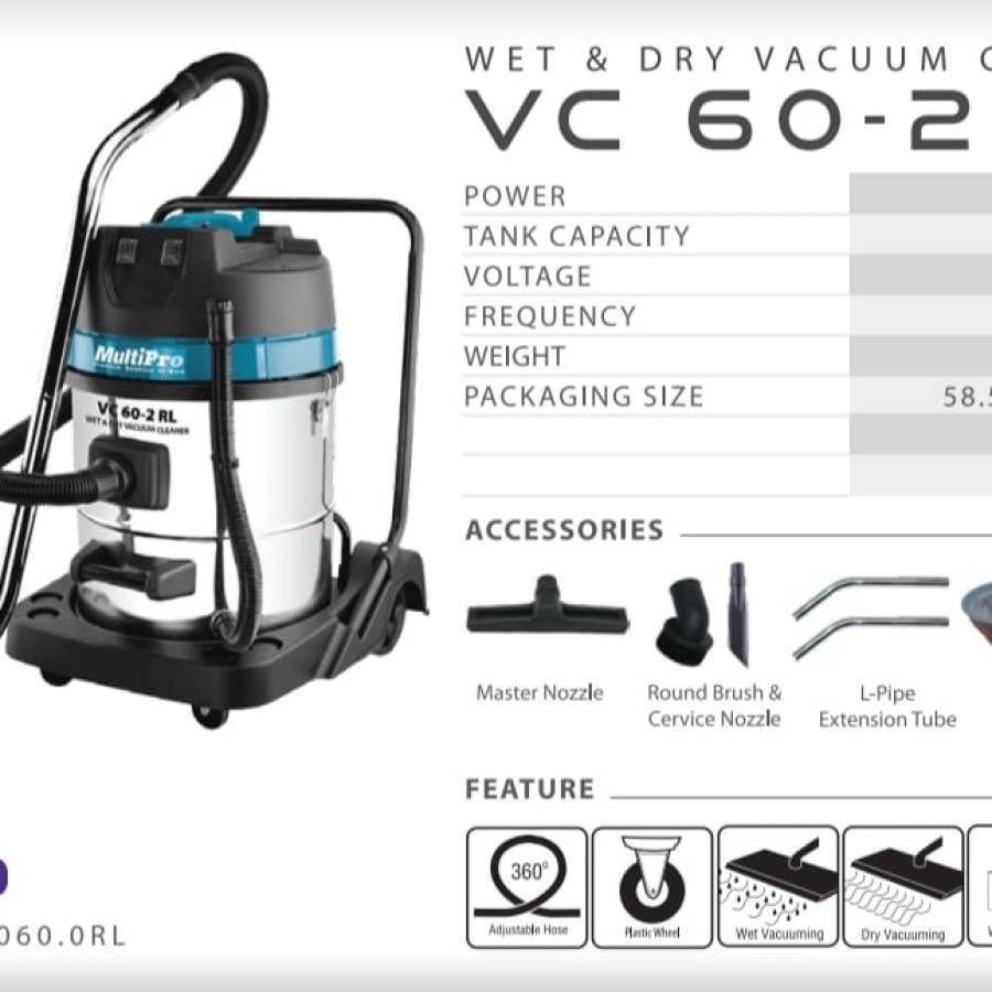 MULTIPRO VC 60-2 RL MESIN HISAP SEDOT DEBU VACUM VACUUM CLEANER VC60-2RL PENGHISAP PENYEDOT - detail
