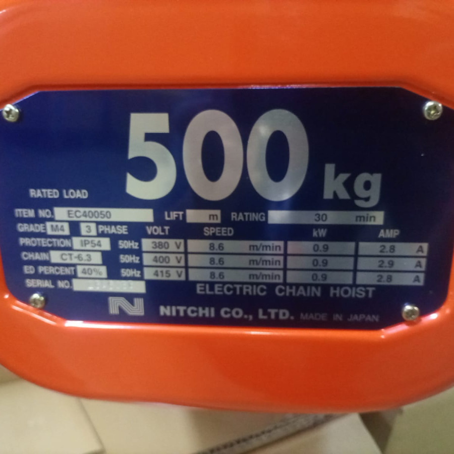 Elektrik Chain Hoist/Mesin Tacle Pabrik Es, Nitchi-Japan - samping