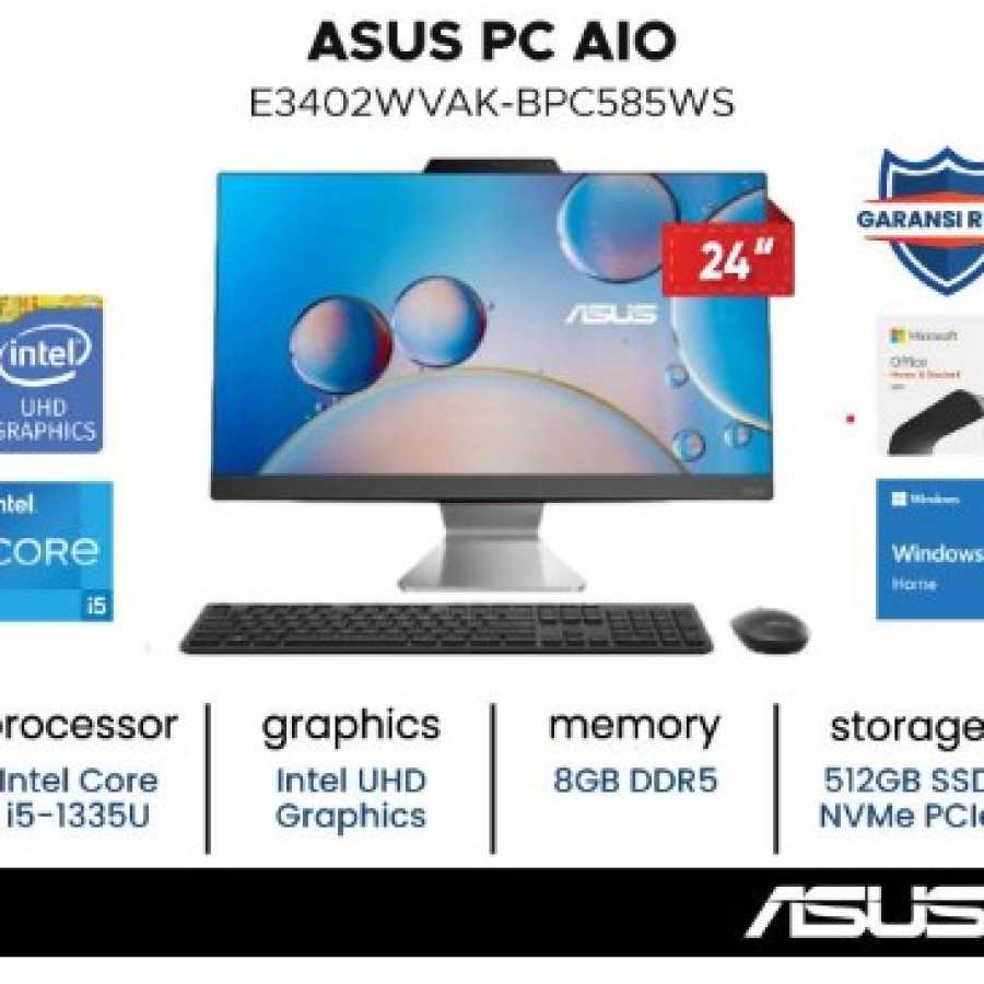 ASUS PC AIO E3402WVAK-BPC585WS Core i5-1335U 8GB 512GB 23,8" Win11 OHS - utama