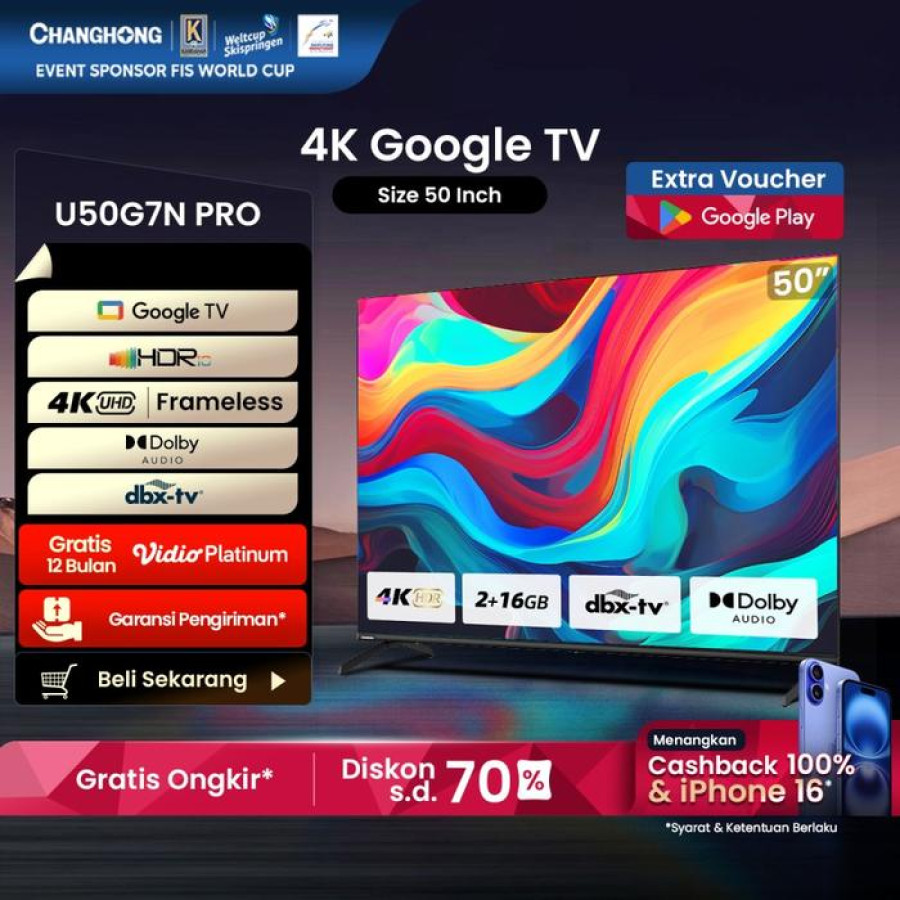 TV CHANGHONG GOOGLE TV 50 INCH U50G7P PRO - utama