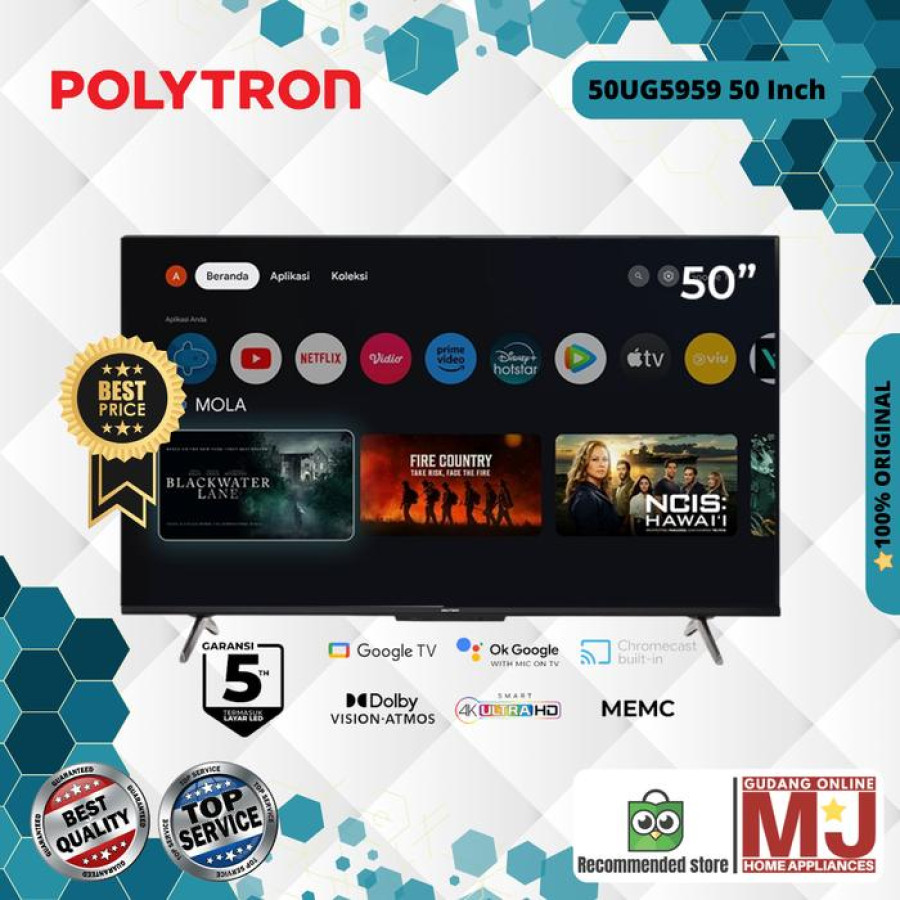 POLYTRON 50 Inch Smart Google LED TV 4K UHD PLD50UG5059 - samping